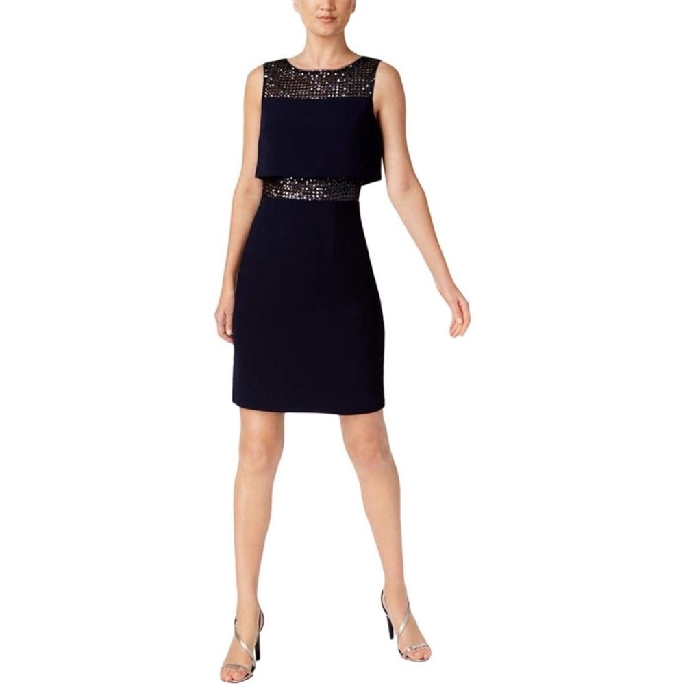 Calvin Klein Sleeveless Sequined Neck & Waist Sheath Dress. 4. NWT.